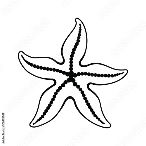 Isolated black and white drawing of a starfish.