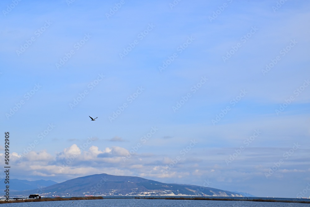 Fototapeta premium Blue sky. Sea.Mountains.Wonderful view. Novorossiysk.Russia