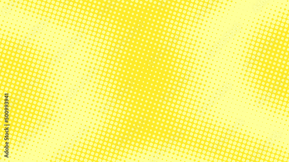 Fototapeta premium Fun lime yellow pop art comics book background with dotted halftone design. Retro superhero backdrop, vector illustration eps10