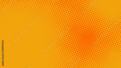 Bright orange pop art background in retro comics book style. Cartoon superhero background with halftone dots gradient, vector illustration eps10
