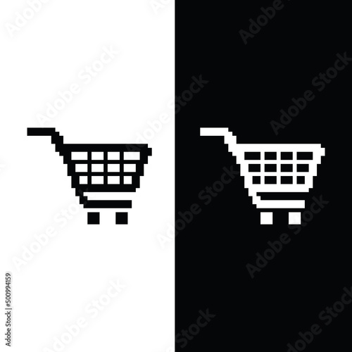 pixel Shopping cart icon vector  pixel art basket for 8 bit game