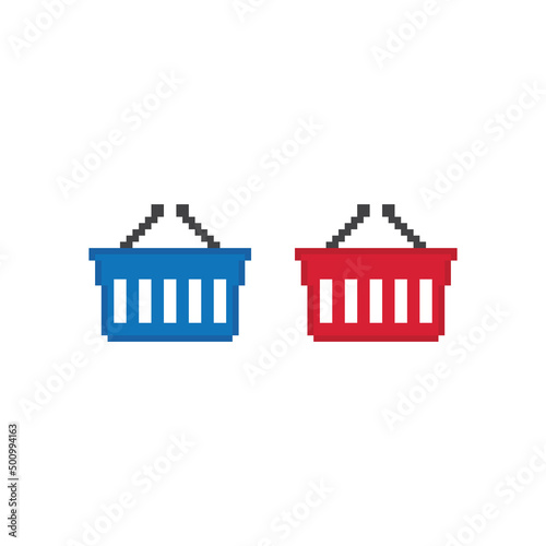  pixel Shopping cart icon vector  pixel art basket for 8 bit game