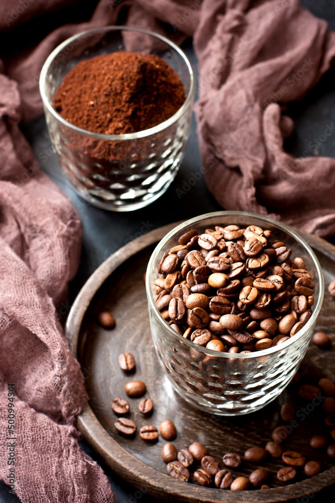 Ground coffee and coffee beans Ground coffee and coffee beans