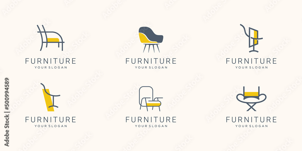 set furniture logo inspiration .interior logo armchair, minimalist style, logo vector chair. sofa icon template.