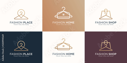 set collection fashion logo hanger with home, location, beauty, dual meaning concept minimalist art.