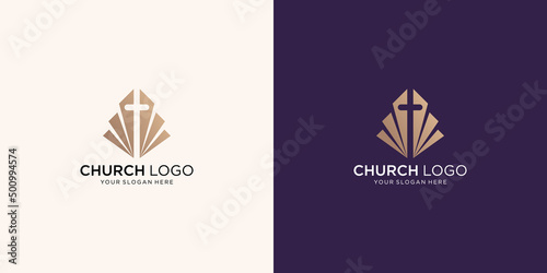 Foto creative church logo template in negative space with geometric shape concept