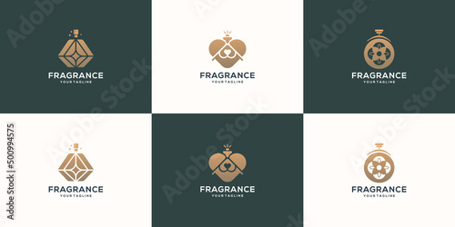 luxury perfume bottle set design template. beauty spa, skin care , fragrance, golden, collection.