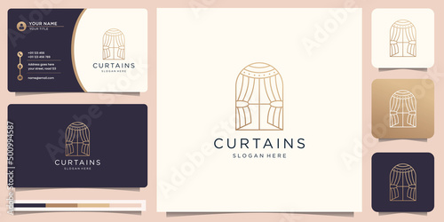 minimalist curtain logo inspiration with line art window style and business card template design.