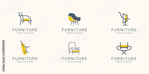 set furniture logo inspiration .interior logo armchair  minimalist style  logo vector chair. sofa icon template.