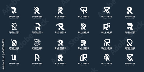 set letter R logo design. monogram inspiration, letter mark r, abstract style, identity logo letter r design template.