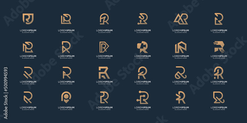 set monogram initial R logo inspiration. gold color design, collection of letter r design corporate. mega collection logo R icon for business of company, technology, abstract, random.