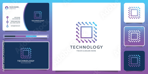 technology logo design inspiration. creative tech modern concept, dot, gradient color, square shape,