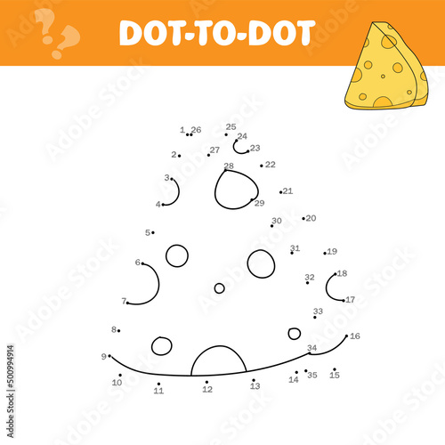 Numbers game, education dot to dot game for children, Cheese on white