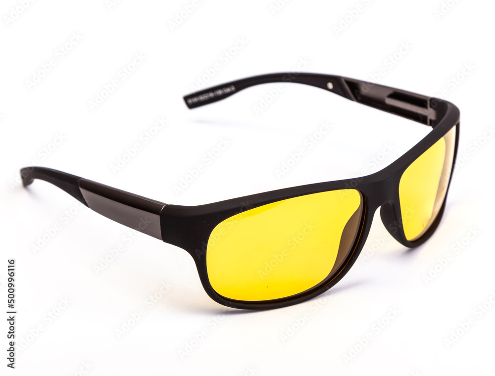 Yellow lens sunglasses isolated on white background