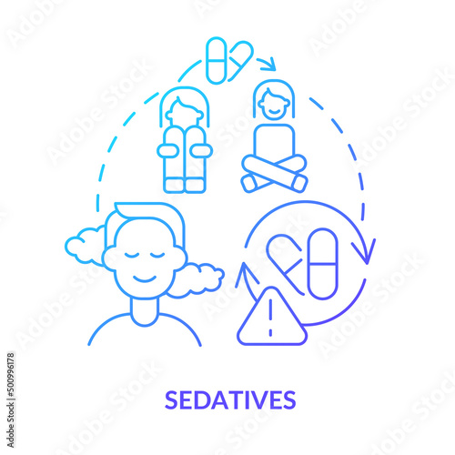 Sedatives blue gradient concept icon. Medications reducing irritability. Phobias treatment abstract idea thin line illustration. Isolated outline drawing. Myriad Pro-Bold font used