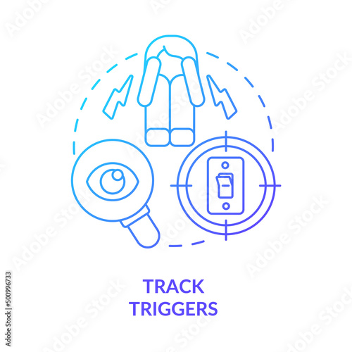 Track triggers blue gradient concept icon. List of anxiety factors. Before appointment with therapist abstract idea thin line illustration. Isolated outline drawing. Myriad Pro-Bold font used