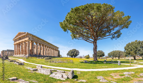 Paestum, Italy  April 18, 2022 - The Temple of Hera at Paestum, which contains some of the most well-preserved ancient Greek temples in the world. © Nick Brundle