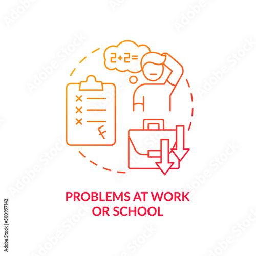Problems at work and school red gradient concept icon. Concentration issue. Sign of game addiction abstract idea thin line illustration. Isolated outline drawing. Myriad Pro-Bold font used