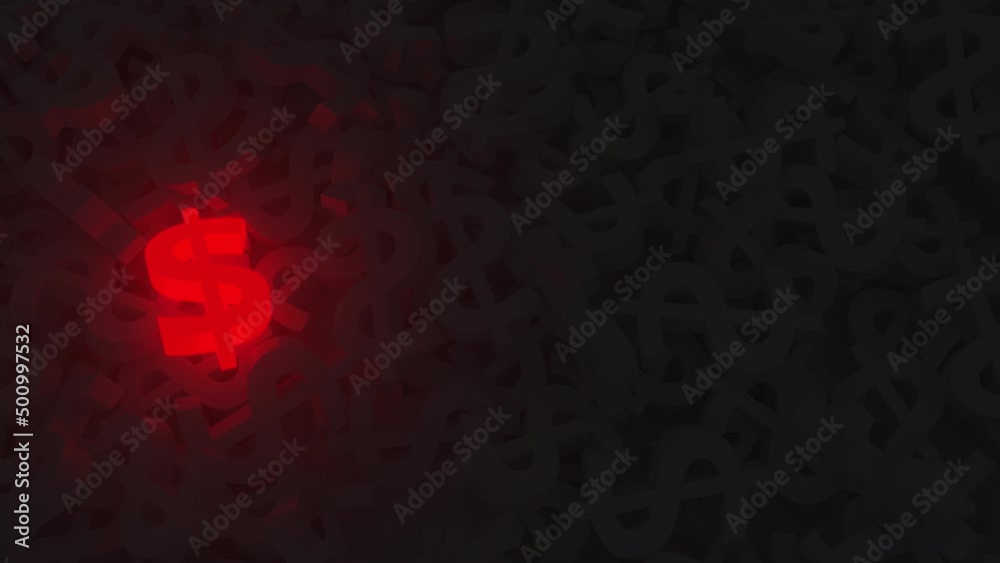 Glowing dollar symbol among the black ones. Loopable motion background Glowing dollar symbol among the black ones. Loopable motion background