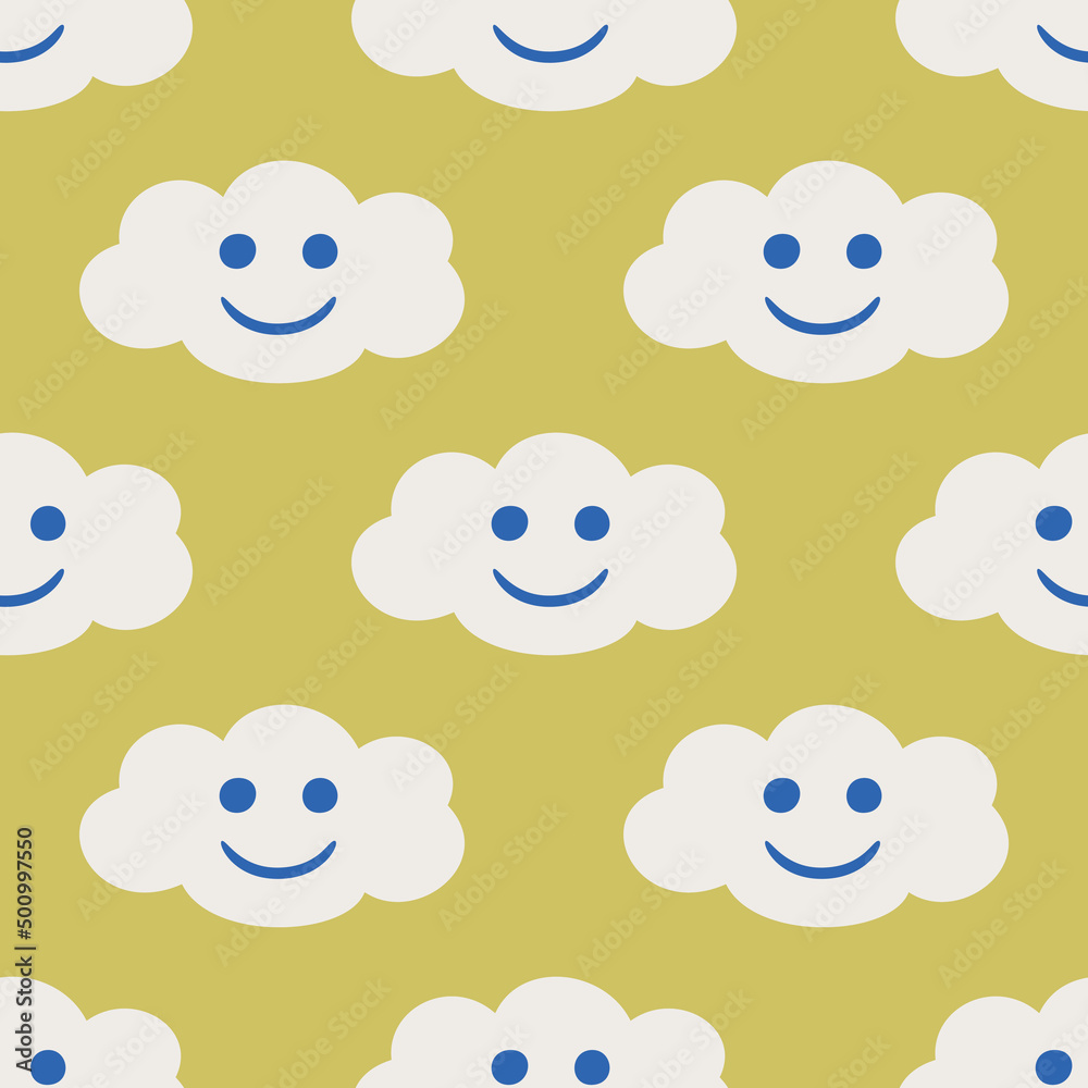 Seamless vector clouds pattern. Illustration of cloud with face. Background for design, fabric, textile, cover, wrapping. Seamless vector clouds pattern. Illustration of cloud with face. Background for design, fabric, textile, cover, wrapping.