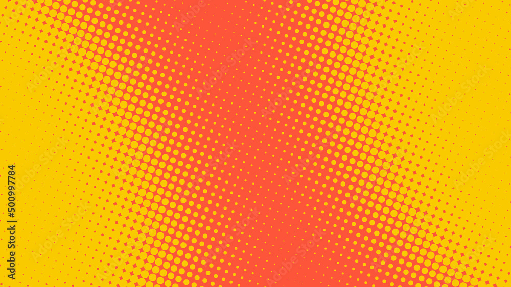 Pop art background in retro comics book style with halftone texture red with yellow color. Superhero cartoon fun backdrop design, vector illustration eps10