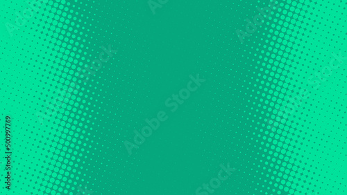 Pop art background in retro comics book style with halftone texture turquoise green color. Superhero cartoon fun backdrop design, vector illustration eps10