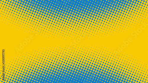 Bright blue and yellow pop art background in retro comics book style. Cartoon superhero background with halftone dots gradient  vector illustration eps10