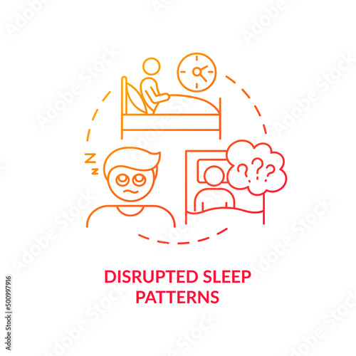 Disrupted sleep patterns red gradient concept icon. Health disorder. Downside of social media abstract idea thin line illustration. Isolated outline drawing. Myriad Pro-Bold font used