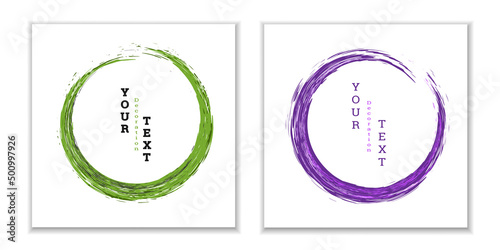 Zen ink circle emblem. Set. Paint strokes. Multi-colored strokes. Design template for the design of banners, posters, booklets, covers, magazines. EPS 10 photo