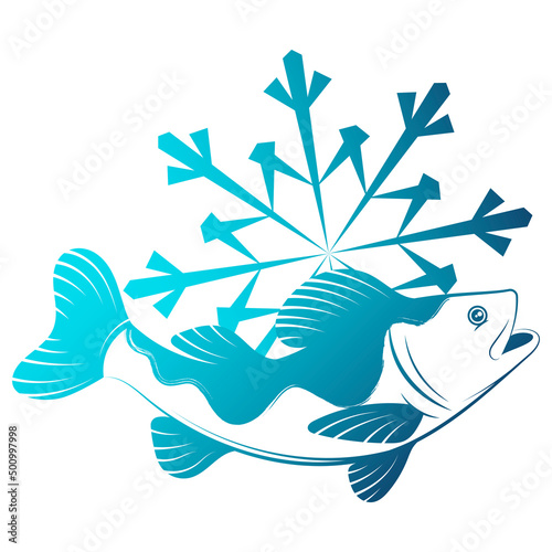 Fish and snowflake silhouette. Fresh and frozen fish. Fishing and sea food symbol