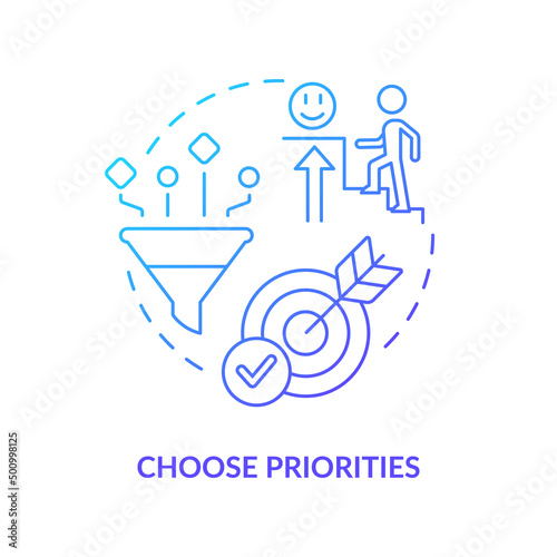 Choose priorities blue gradient concept icon. Life and virtual world. Coping with gaming addiction abstract idea thin line illustration. Isolated outline drawing. Myriad Pro-Bold font used