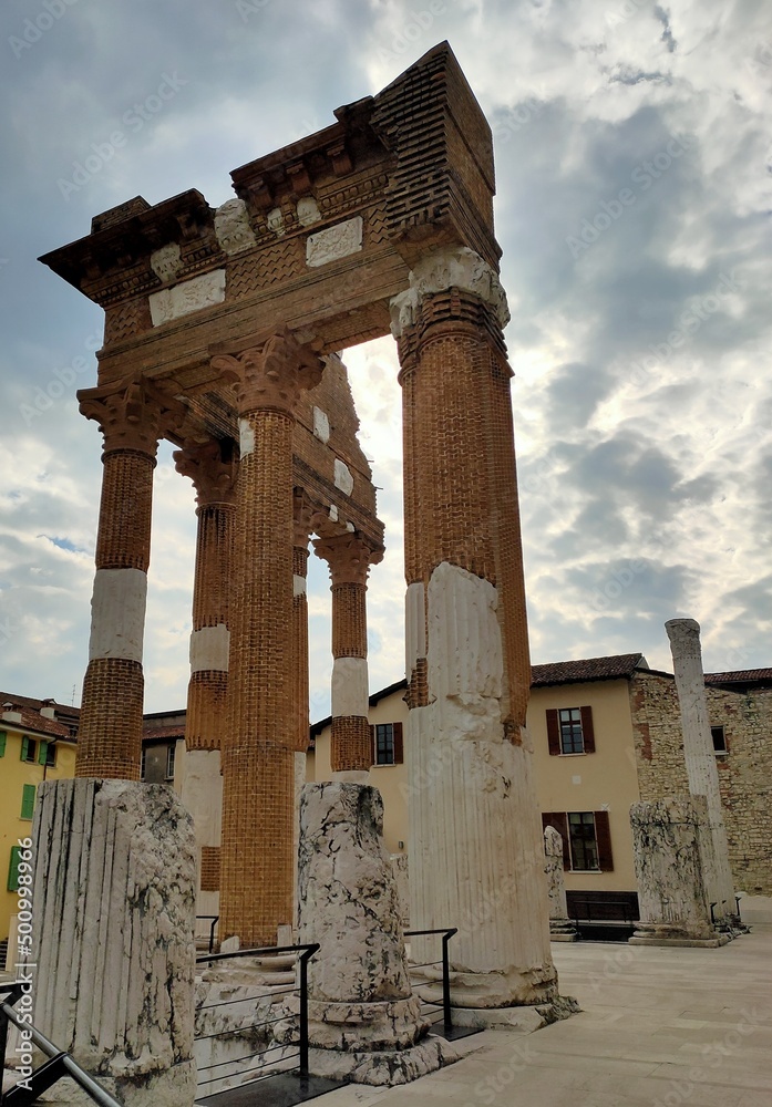 Roman Forum. Capitolium. Roman ruins in Brescia. Brixia. 