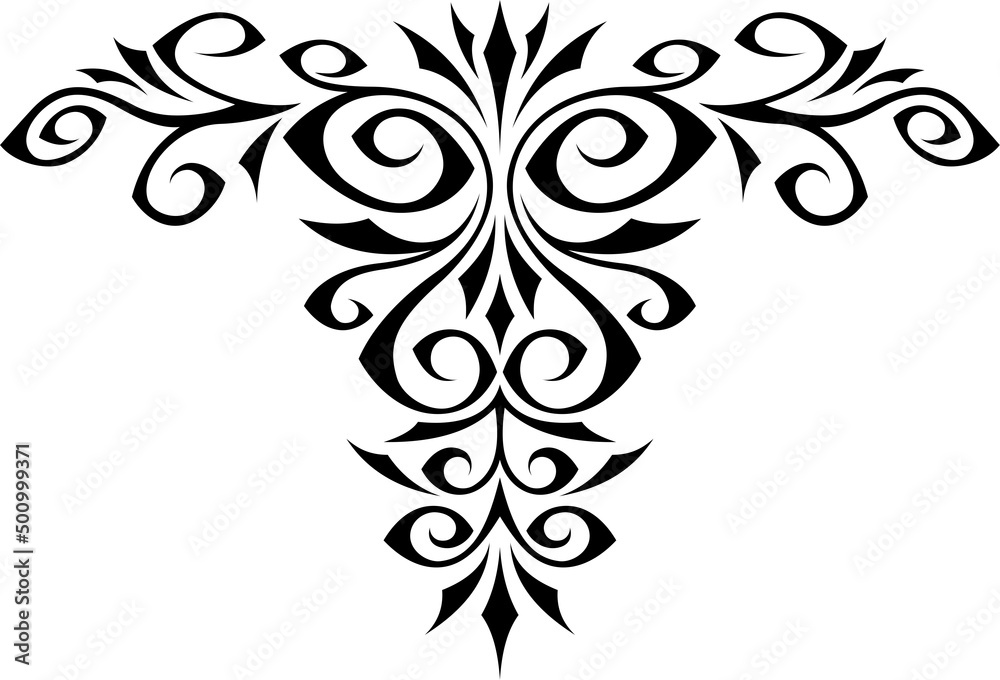 A beautiful illustration with tribal tattoo. Black color on white background.
