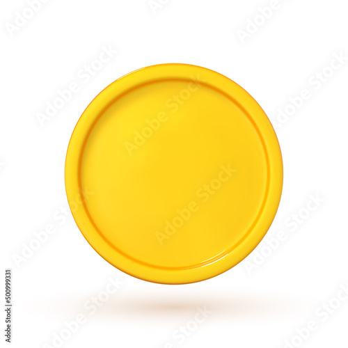 3D cartoon gold coin isolated on white background. Vector 3d illustration