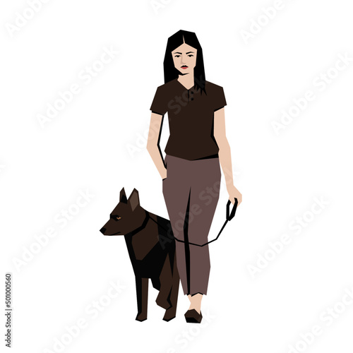 A woman walking with dog