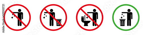 Keep Clean Silhouette Sign. Allowed Throw Rubbish, Waste, Garbage in Bin Symbol. Do Not Throw Trash in Toilet Glyph Icon. Warning Please Drop Litter in Bin Sticker. Isolated Vector Illustration