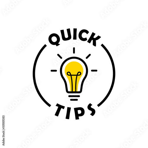 Quick tips circle message bubble with light bulb emblem. Banner design for business and advertising. Vector illustration