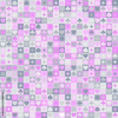 Vector playing cards suits seamless patterns. Backgrounds card suits