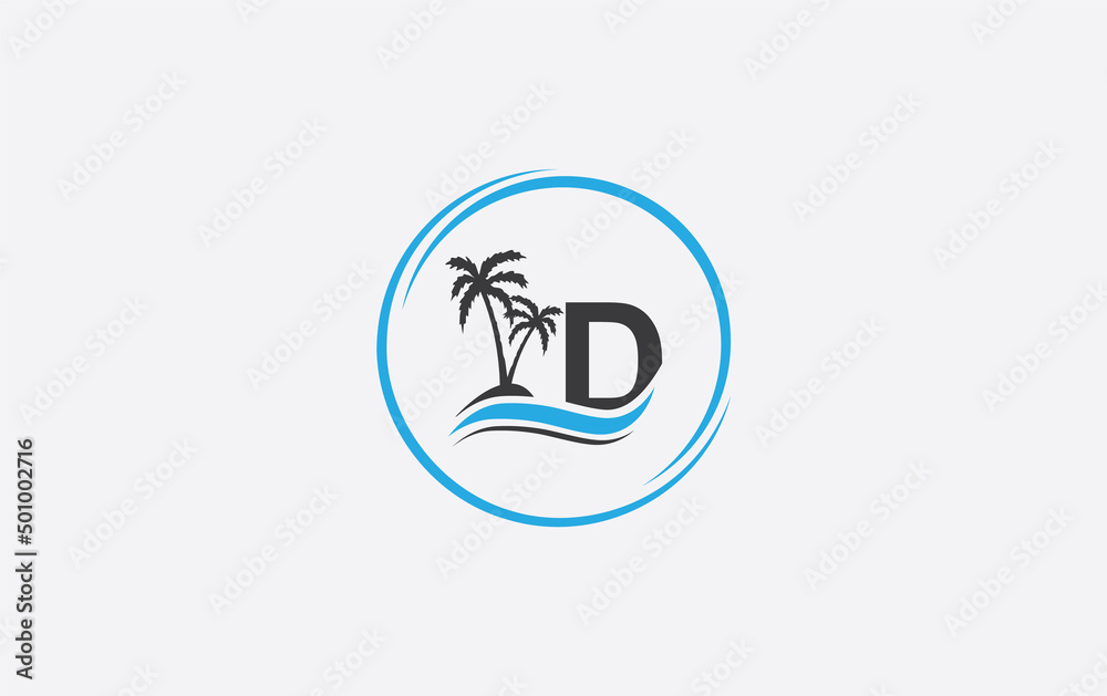 Nature water wave and beach tree vector art logo design with the letter and alphabet Nature water wave and beach tree vector art logo design with the letter and alphabet