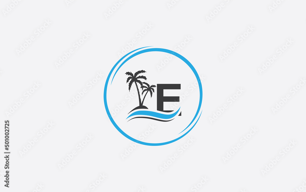 Nature water wave and beach tree vector art logo design with the letter and alphabet Nature water wave and beach tree vector art logo design with the letter and alphabet