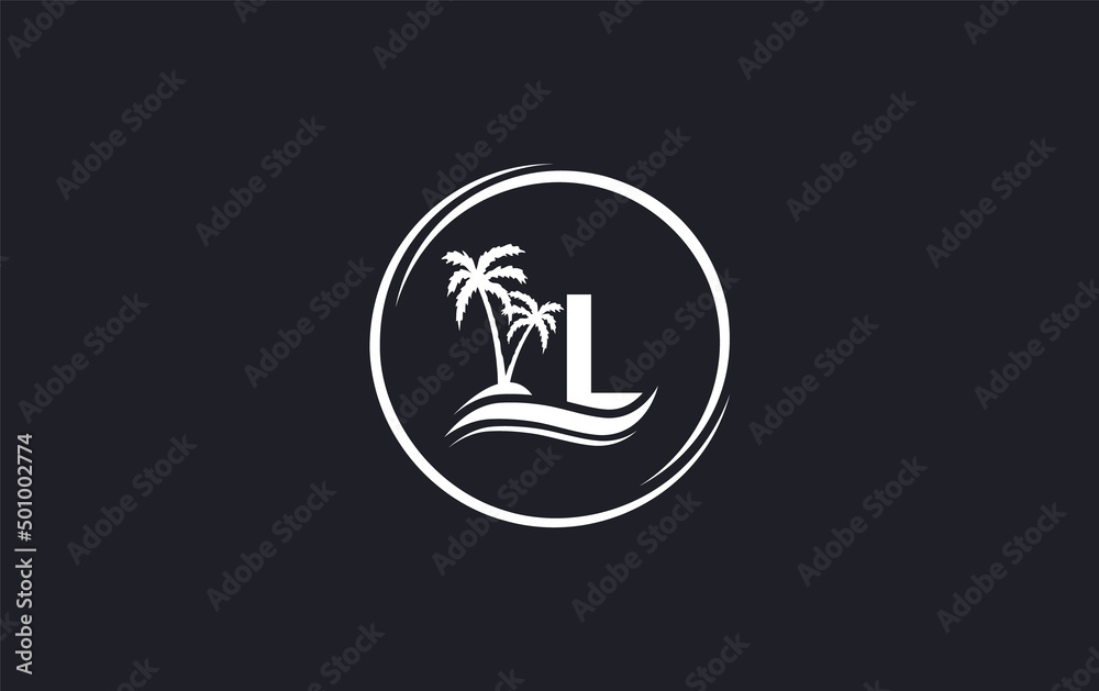 Nature water wave and beach tree vector art logo design with the letter and alphabet Nature water wave and beach tree vector art logo design with the letter and alphabet