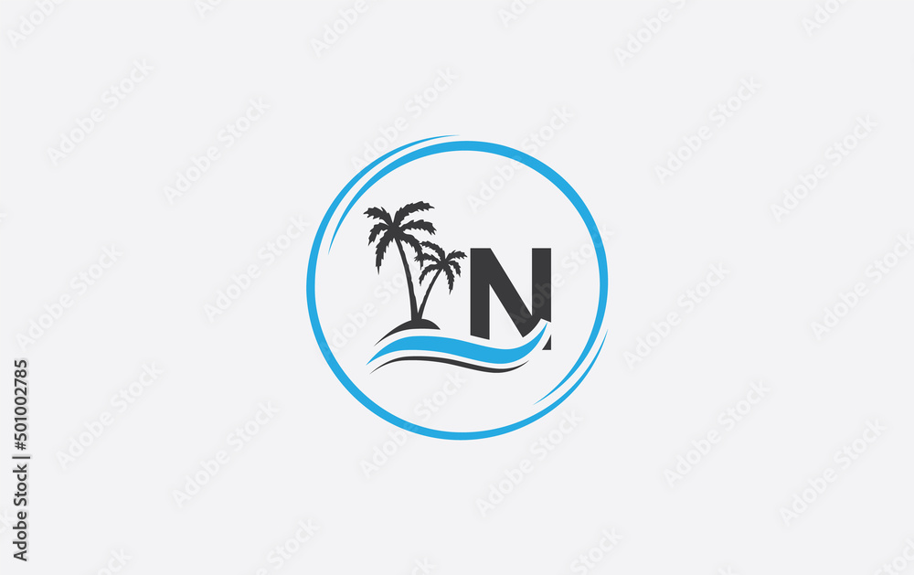 Nature water wave and beach tree vector art logo design with the letter and alphabet Nature water wave and beach tree vector art logo design with the letter and alphabet
