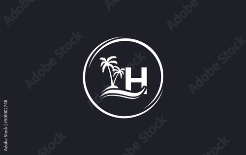 Nature water wave and beach tree vector art logo design with the letter and alphabet