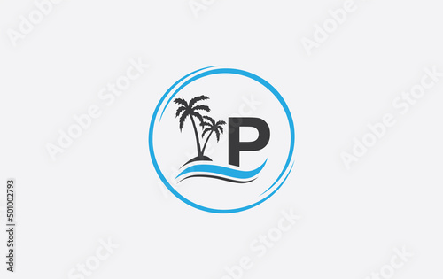 Nature water wave and beach tree vector art logo design with the letter and alphabet
