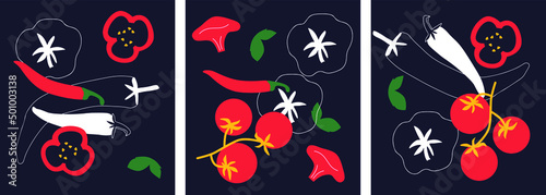 Abstract Vegetables  appetizing collection. Decorative abstract banner with colorful doodles. Hand-drawn modern illustrations with Vegetables, abstract elements. 
