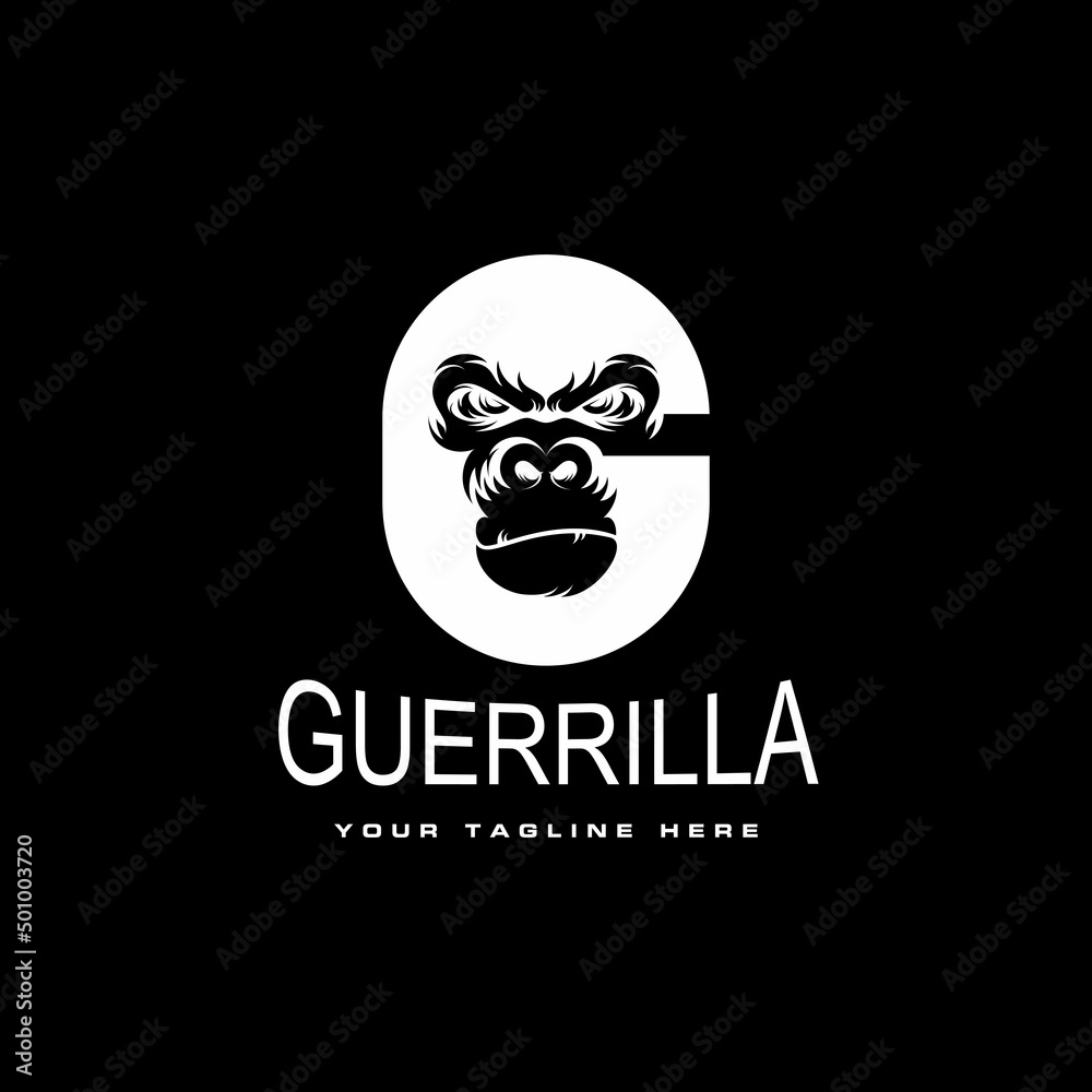 gorilla head in angry expression with in circle or ellipse like letter G or C font graphic icon logo design abstract concept vector stock. Can be used as a symbol associated with animal or initial