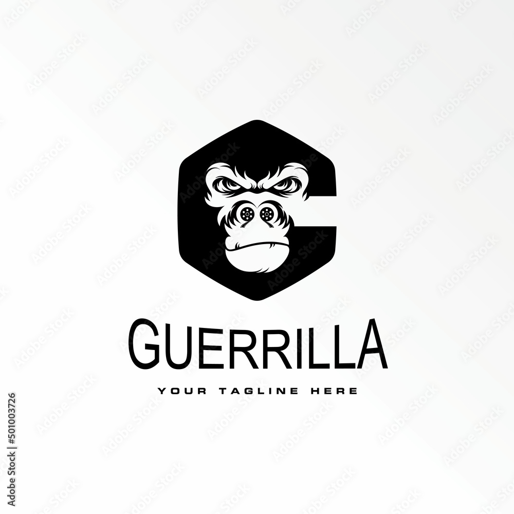 gorilla head angry expression in hexagon like letter G or C font with film on nose graphic icon logo design abstract concept vector stock. Can be used as a symbol associated with animal or initial