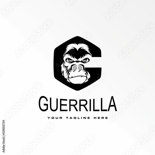 gorilla head in angry expression with in hexagon like letter G or C font image graphic icon logo design abstract concept vector stock. Can be used as a symbol associated with animal or initial