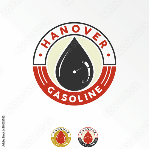 Fuel gauge or meter and water or gasoline with letter HANOVER font image graphic icon logo design abstract concept vector stock. Can be used as a symbol related to classic emblem or gas station