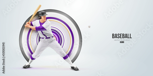 Realistic silhouette of a baseball player on white background. Baseball player batter hits the ball. Vector illustration